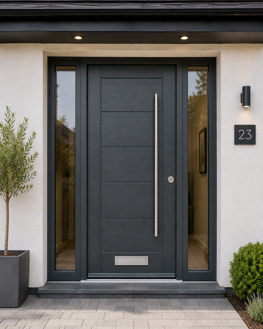 Premium dark grey composite entrance door with modern hardware