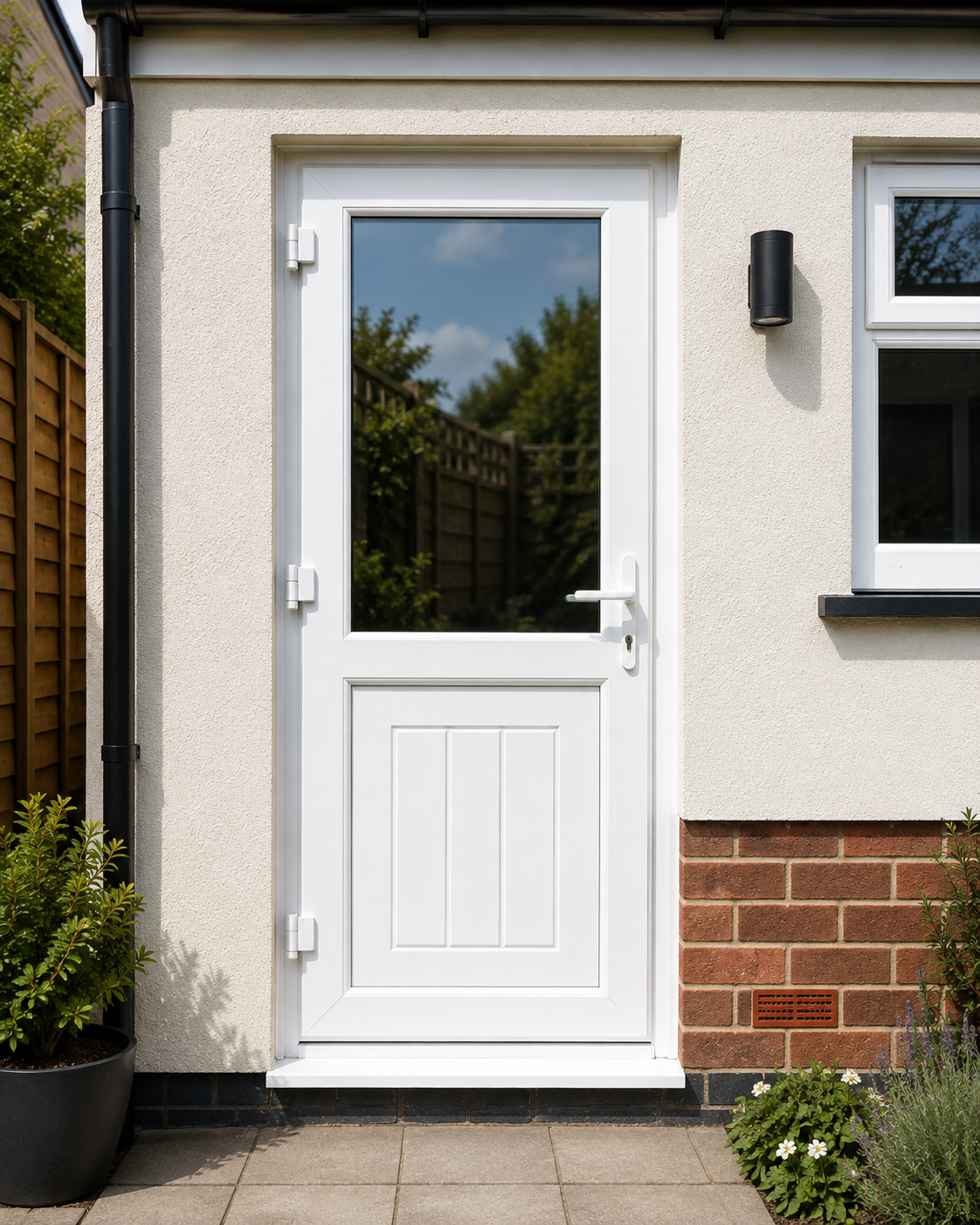 White uPVC rear entrance door installed in a British property